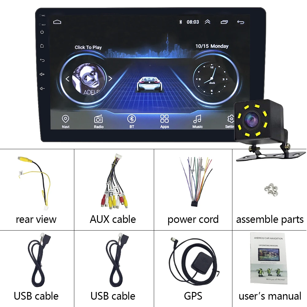 8led camera 2din автомобильный Радио Рождество Android мультимедийный плеер 2 Din 10,1 ''сенсорный экран gps Bluetooth FM Авто Аудио плеер стерео - Цвет: 8led camera