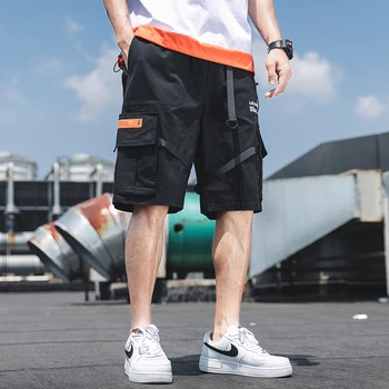 

2020 Summer Casual Cargo Shorts Men Cotton Ribbons Pockets Streetwear Mens Shorts Knee Length Bermuda Short Pants Men YJJ02