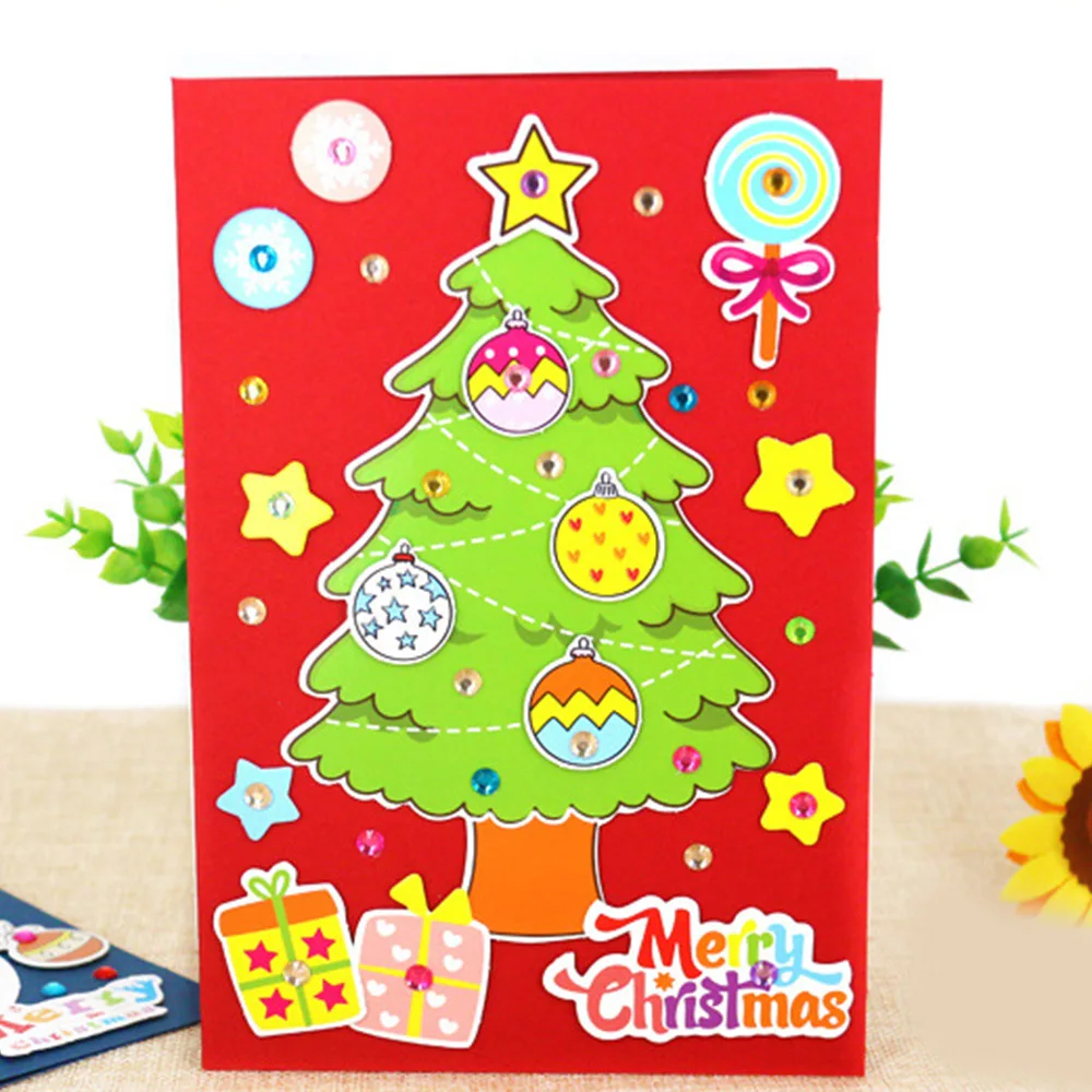  5 Pcs Handmade DIY Christmas Card Children 3D Greeting Card Craft Educational Toy Kindergarten Baby - 4000266134108