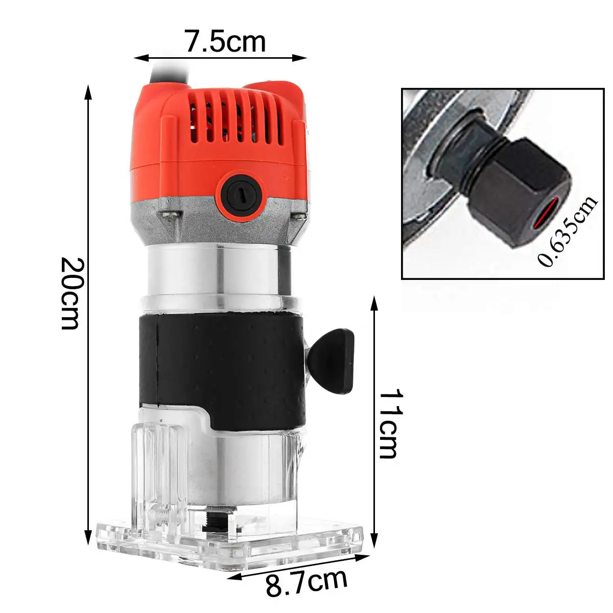 800W 30000RPM Woodworking Electric Trimmer Wood Laminate Router 6.35mm Small Copper Motor Carving Machine Woodworking DIY Tools