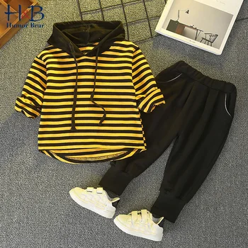 

Humor Bear Children'S Clothing 2020 Spring& Autumn Striped Boy Hooded Long-Sleeved + Pants 2pcs Sports Baby Kids Clothes Suit