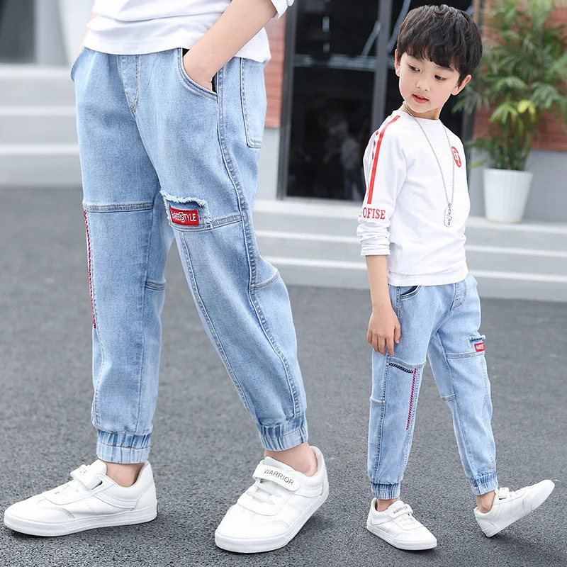 

2019 Spring And Autumn New Style Big Boy BOY'S 5-16 Stripes Jeans Children Students Autumn Closing Trousers