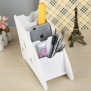 

DIY White Wood Plastic Plate Box Remote Control Storage Holder Desktop Cosmetic Organizer Makeup Brush Bolder Desk Contain Shelf