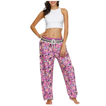 

Women Belted Floral Print Wide Leg Pants 2020 Women Spring Summer Boho Knot Long Loose Trousers With Sashes #35