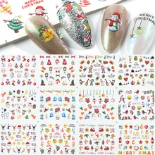 12 шт рождественские Переводные слайдеры с изображением лося снеговика, наклейки для ногтей, Переводные изображения оленей, маникюрные обертки, фольга, инструмент SABN/A-1