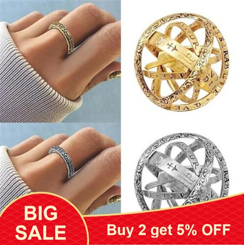 

HOT SILVER & GOLD Astronomical Sphere Ball Ring Complex Rotating Cosmic Constellations Finger Ring for Couple Lover Jewelry