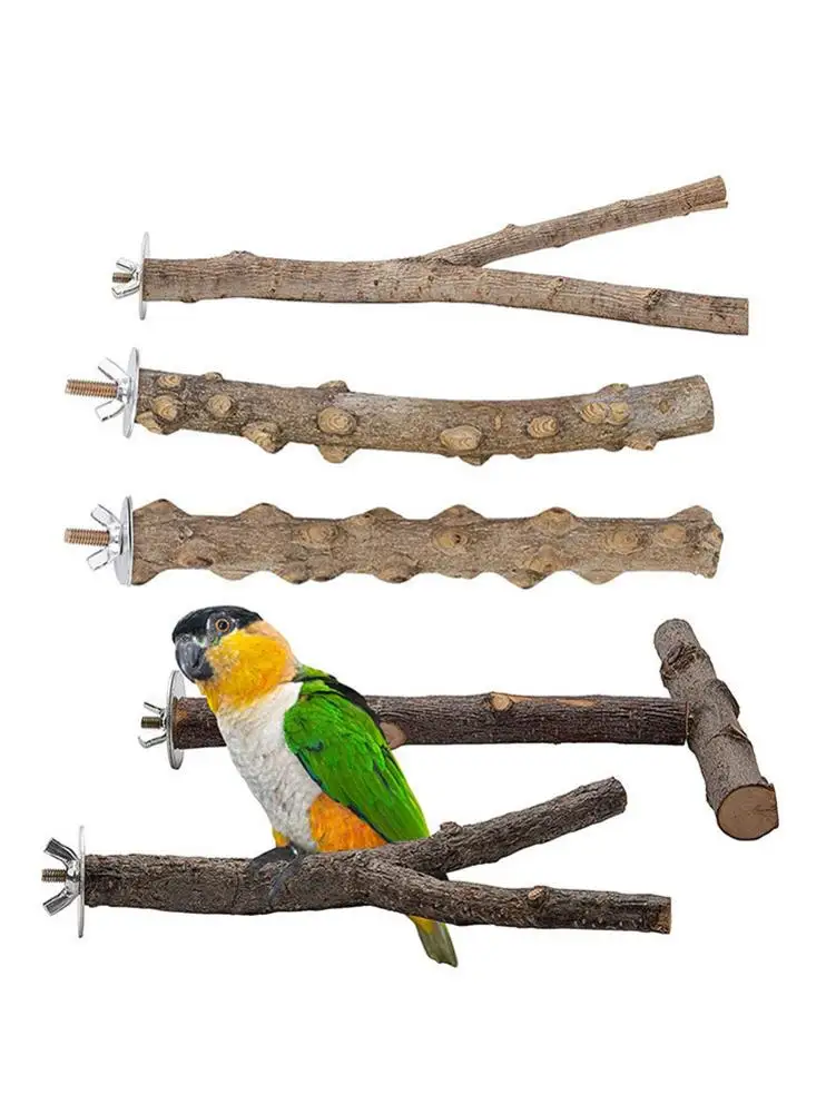 5pcs Pet Parrot Bird Standing Stick Wood Pole Bird Cockatiel Parakeet