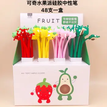 

48pcs Kawaii Gel Pens Strawberry avocado black gel ink pens for writing Cute stationery office school supplies 0.5mm