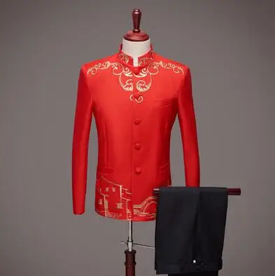 8 Black Blazer men Chinese tunic suit set with pants mens wedding suits costume singer star style stage clothing formal dress - Цвет: 8