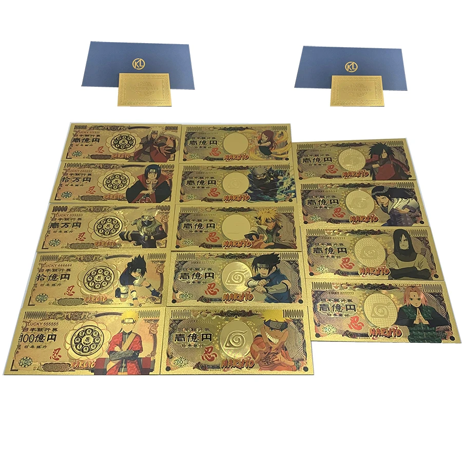 Japanese Anime Namikaze-Sasuke-NARUTOo Yen playing cards Gold plastic Banknote for classic manga childhood memory Collection | Дом и сад