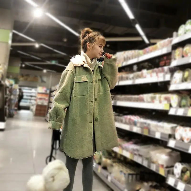 Осенне-зимнее пальто Женская пушистая куртка плюшевая Толстая Повседневная куртка размера плюс Длинная зимняя куртка из искусственного меха зеленое пальто женское пальто