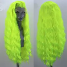 Bombshell ярко-зеленая волна воды синтетический 13*3 парик фронта шнурка термостойкие волокна волос естественная линия волос боковая часть для женщин