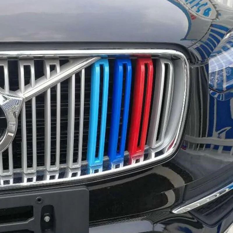 Для Volvo XC90- 3 цвета ABS пластик Передняя Центральная решетка облицовки радиатора полоса клип декоративные наклейки Стайлинг автомобиля 3 шт