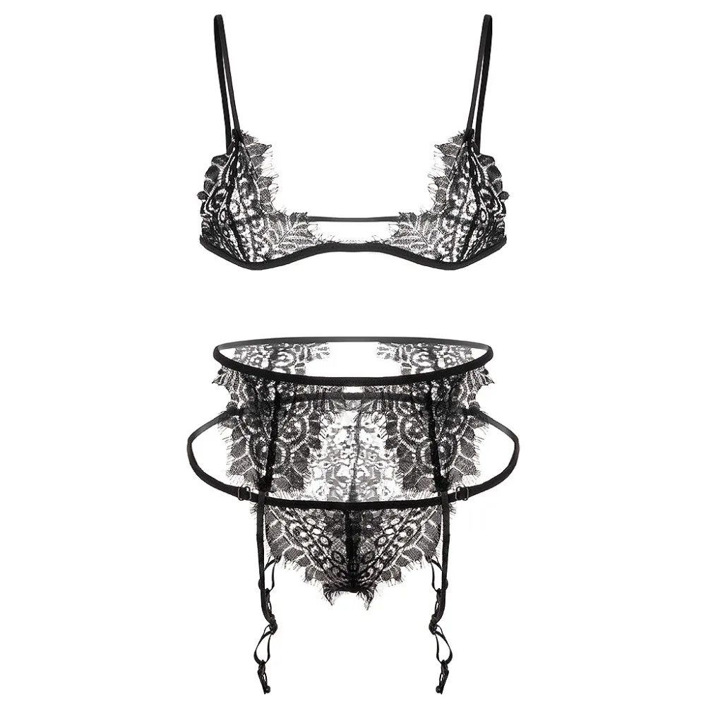 Sexy Lingerie Lace Embroidery  G-string Thong Temptation Underwear Sleepwear Lace lingerie 3 piece set free shipping 40A1 (2)