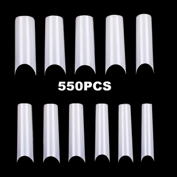 

550pcs Manicure Thin ABS Extra Long DIY Transparent Natural Art Fashion Gift C Curved French For Practice False Nail Tips