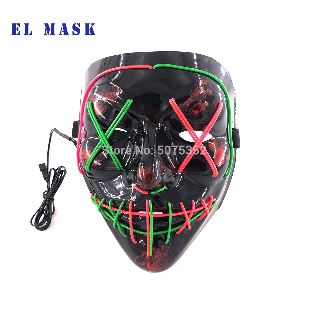 Новейший дизайн, светящаяся маска EL Wire, вечерние неоновые светодиодные маски, декор на Хэллоуин, страшный светильник в виде клоуна, Маскарадная маска