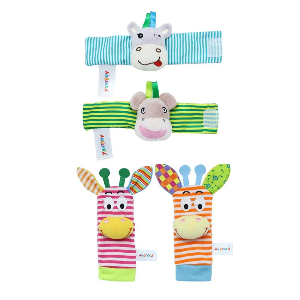 Детские погремушки игрушки плюшевые носочки часы ремешок для новорожденных Мягкие Детские развивающие мобильные музыкальные игрушки - Цвет: 4PCS2