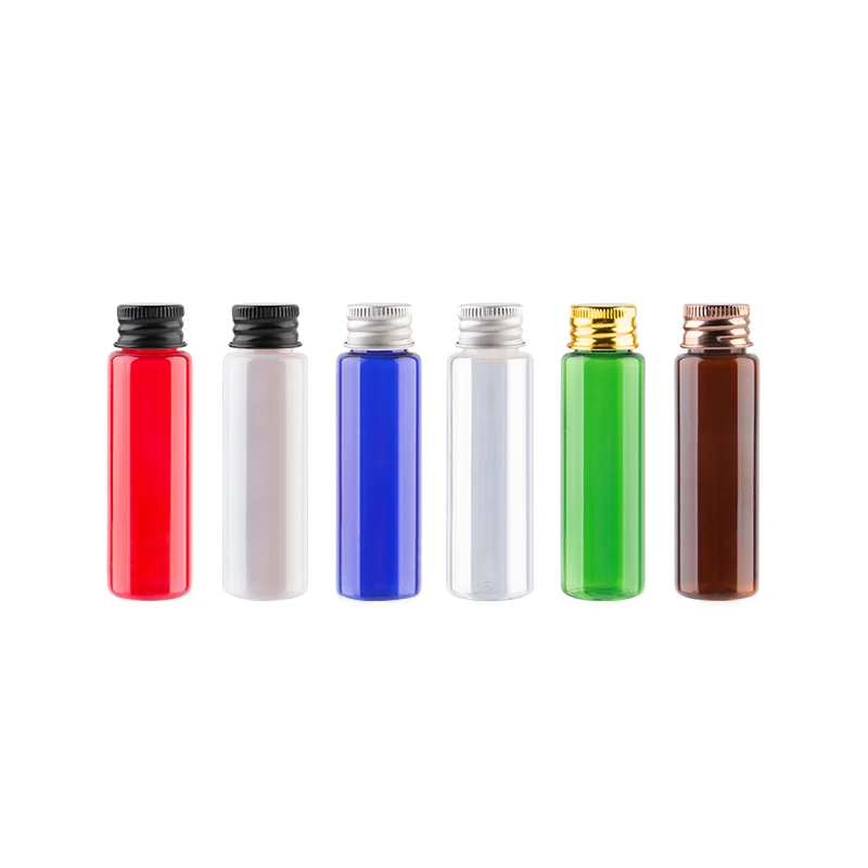 

30ml Empty Cosmetic Plastic Bottle With Aluminum Screw Cap Golden Silver Bronze Black Red Green Blue Brown White Clear Bottles