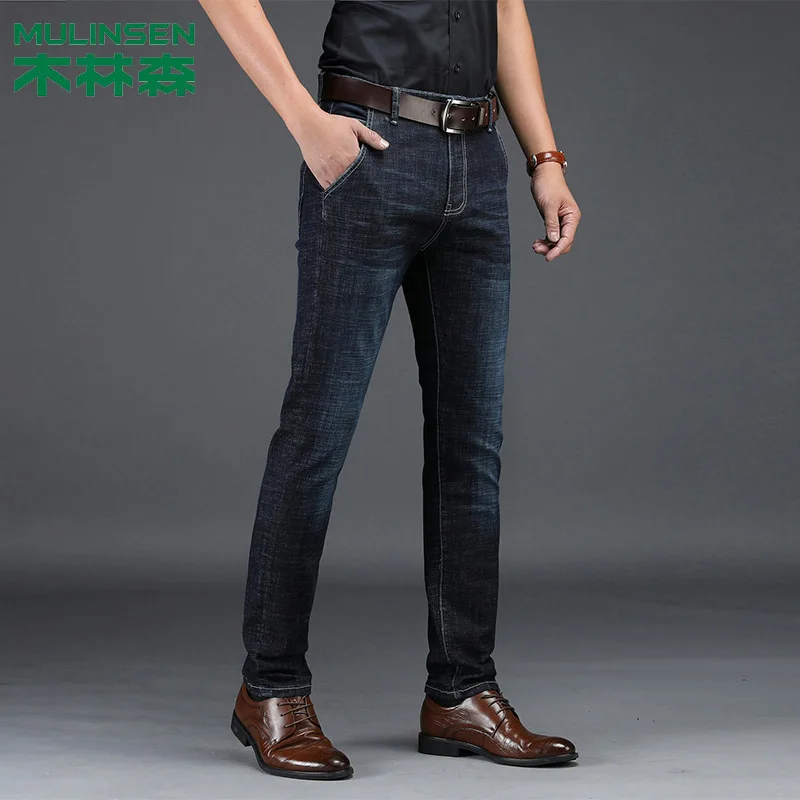 

MULINSEN Jeans Men's 2019 Spring And Autumn Elasticity Slim Fit Solid Color MEN'S Pants Business Large Size Straight-Cut Men's T