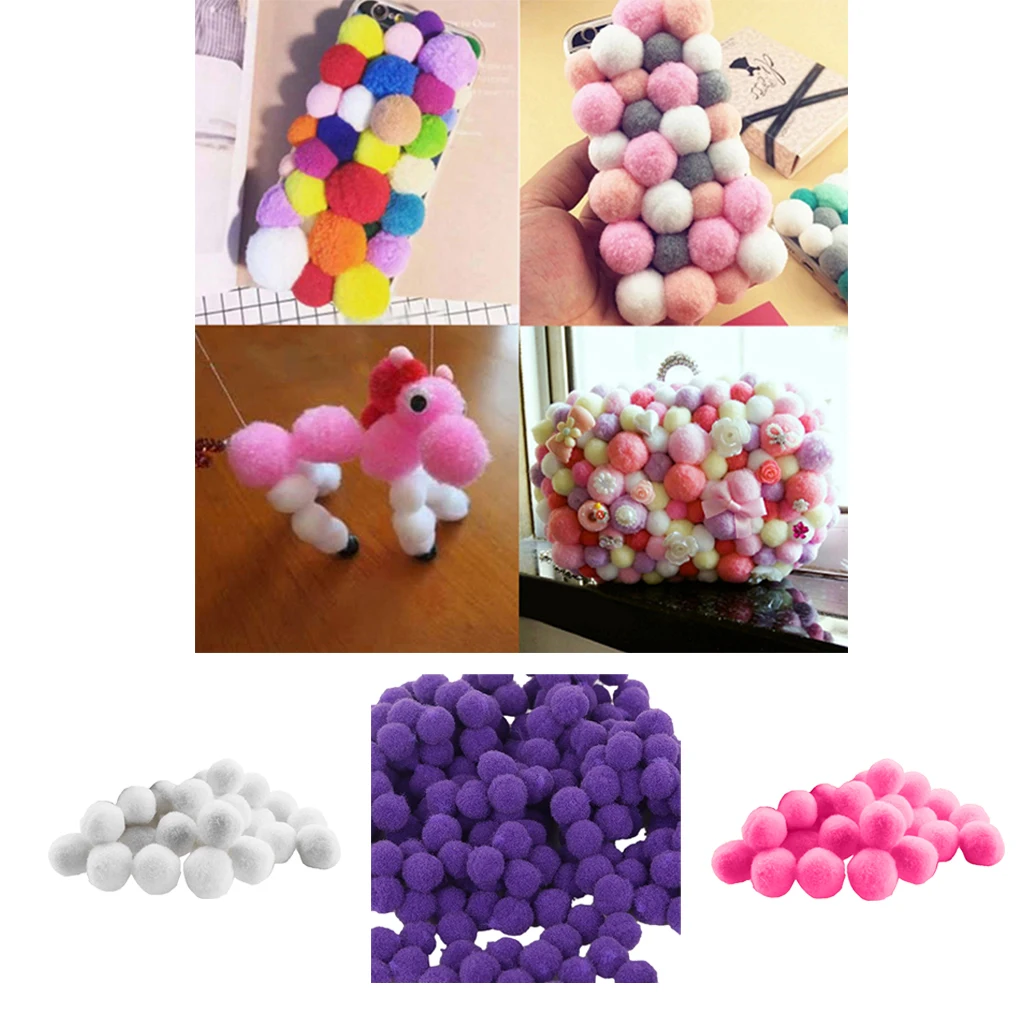 300 Pieces Vibrant Colours Fluffy Small Craft Pompoms White Pink Purple 0.7"