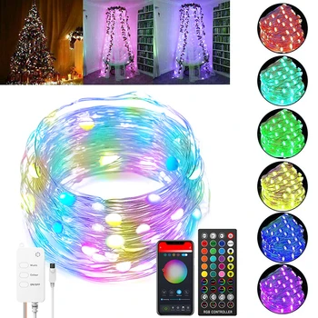 

5/10M Tuya WiFi Mobile APP Control Colorful Light String Set Fairy Lights Copper Wire LED String Lights RGB Fairy String Lights