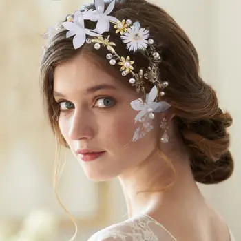 

Vintage Women Crystal Pearl Hairband Butterfly Flower Tiara Wedding Party Jewelry Girl Hair Earrings Accessories Bride Crowns