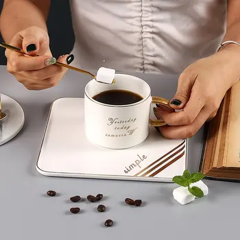

High Grade Gilt Geometric Pattern Coffee Cup Saucer Set Lover'S Gift Morning Mug Milk Coffee Tea Breakfast Porcelain Bone Cup