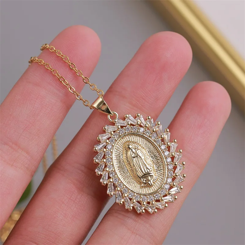 

(5pcs/lot ) Copper virgin of guadalupe Necklace for women & Gift AAA CZ guadalupe chamrs necklace for gift