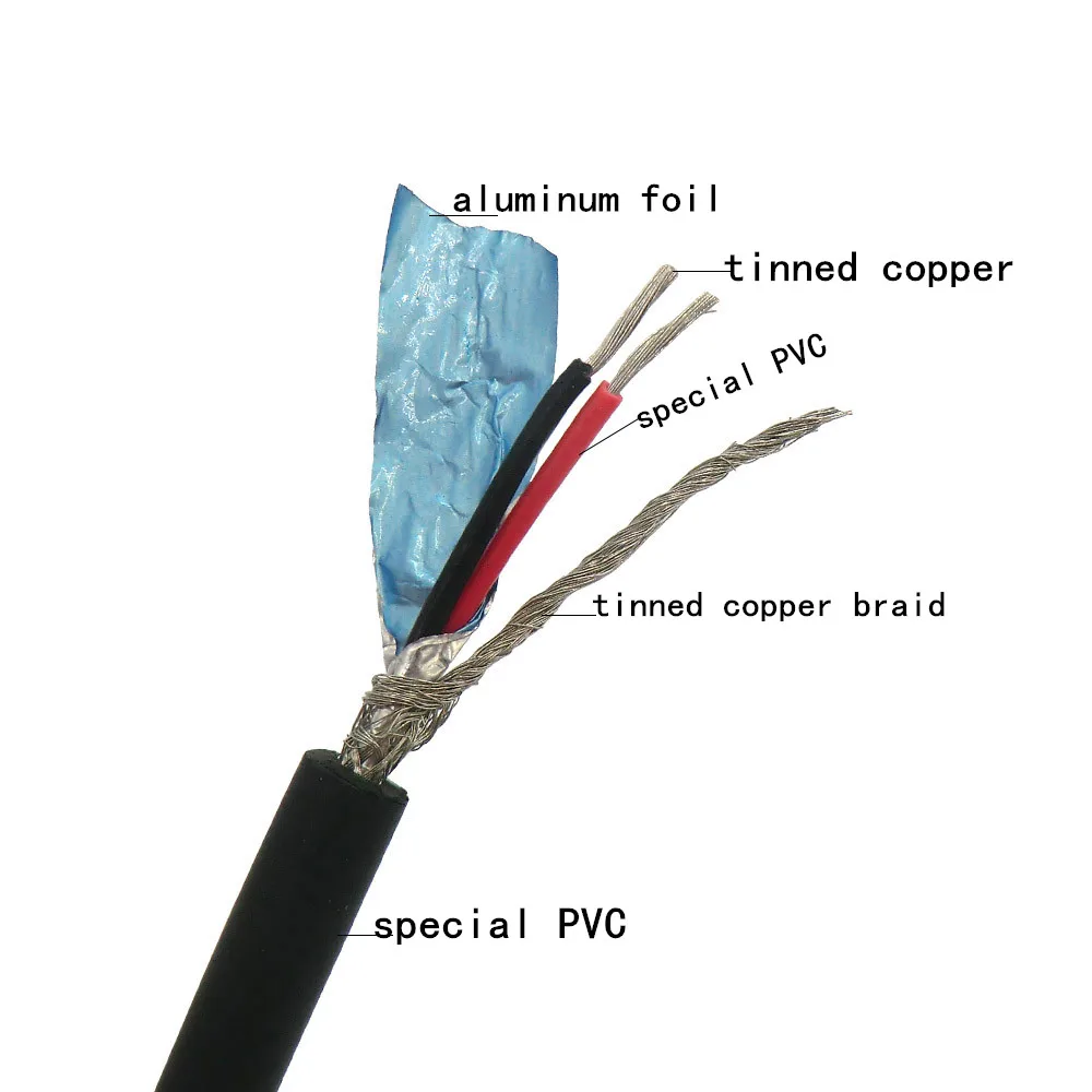 2 ядра гибкий Экранированный кабель 0,14, 0,2, 0.3mm м² Управление провода 26awg, 24awg, 22awg Луженая чистой бескислородной Медь 5 м