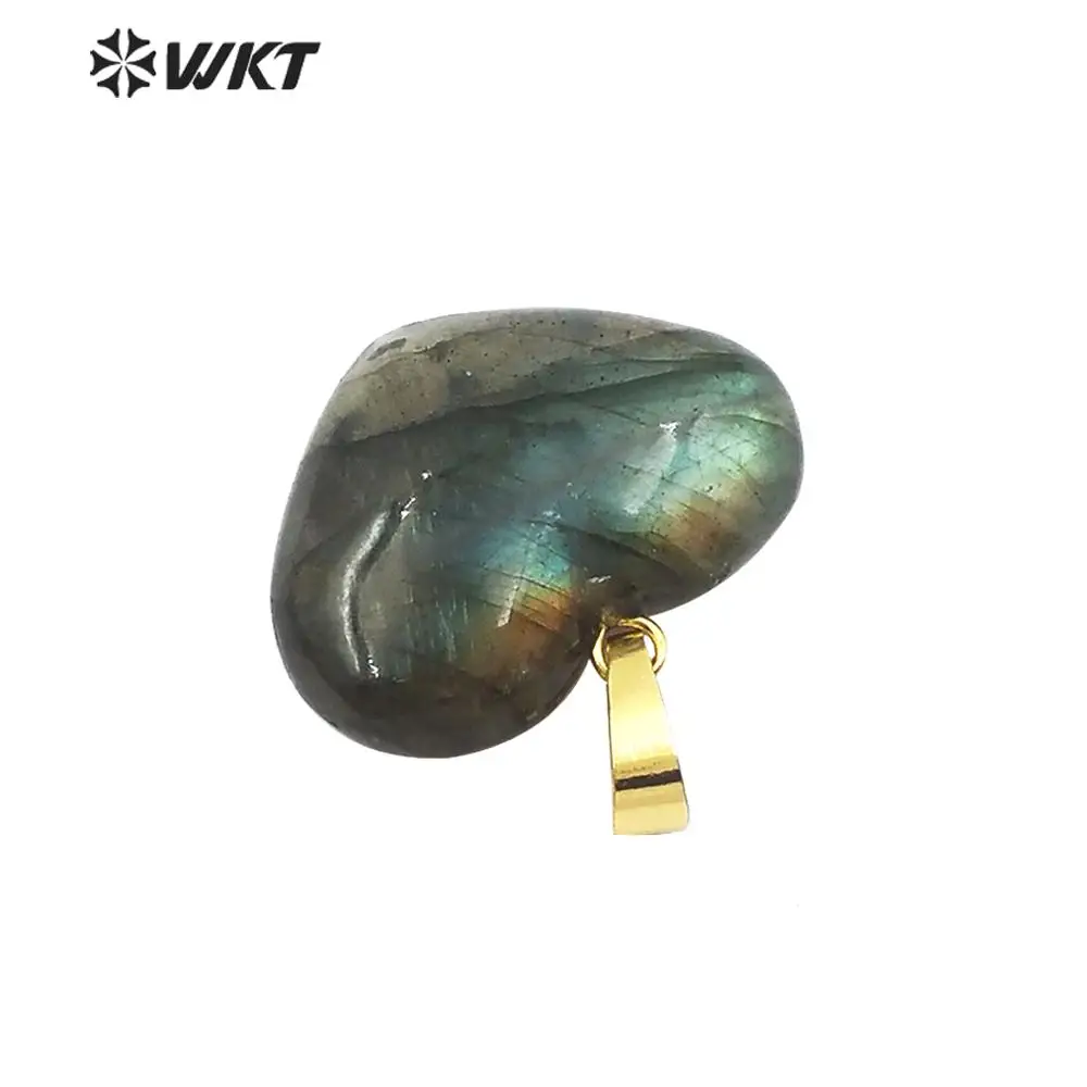 WT-P1506 Подвеска из натурального Лабрадорита в форме сердца Радужный цвет камень с позолоченной гальванической застежкой кулон модный подарок для нее