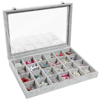 

24 Grid Jewelry Tray Showcase Display Storage Earring display stand Silver jewelry box