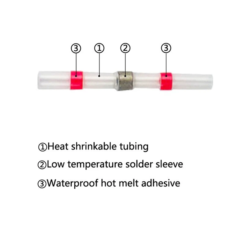 50Pcs Solder Seal Wire Connectors, Heat Shrink Butt Connector Waterproof Insulated Electrical Butt Terminals For Automotive Mari