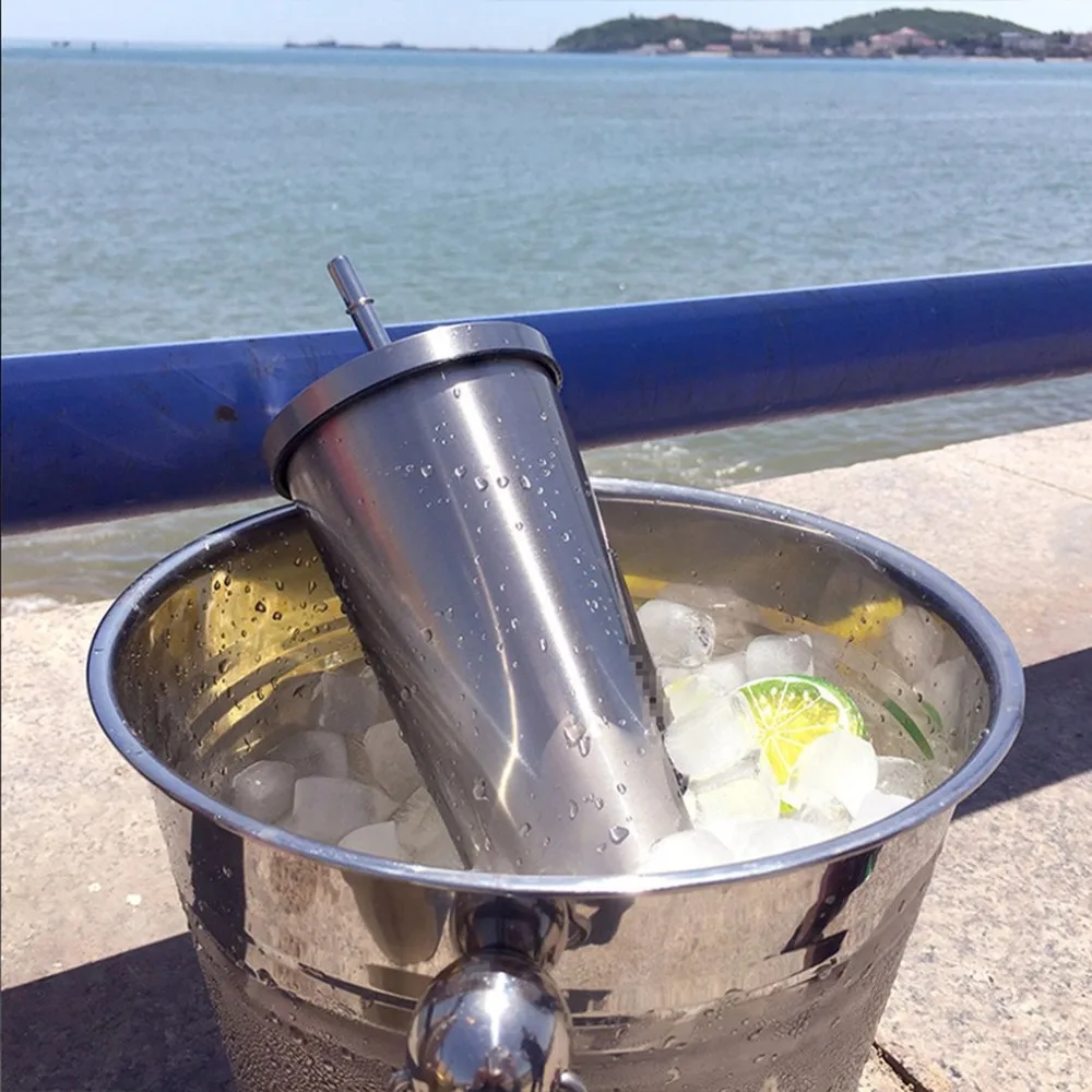 Стаканы для воды из нержавеющей стали, стаканы для воды, кружки с соломинкой, стаканы для питья, устойчивые к падениям, бутылка для воды