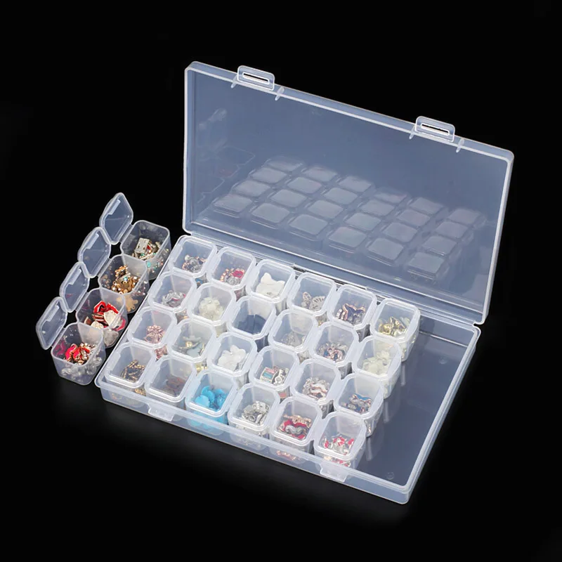 28 слотов хранение для принадлежностей для дизайна ногтей коробка пластиковый прозрачный чехол для дисплея Органайзер держатель для Стразы бусины Кольцо Серьги V9-Drop