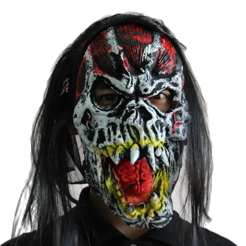 Жуткая латексная маска с волосами страшная маска на Хеллоуин подростковый взрослый игровой латексный, реалистичный Сумасшедший вечерние реквизит маска на Хеллоуин - Цвет: WB1023C
