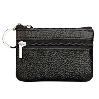 

New Women's Mini Coin Purse Leather Zipper Pouch with Key Ring Small Wallet carteras de cuero genuino para mujer 2019 dropship