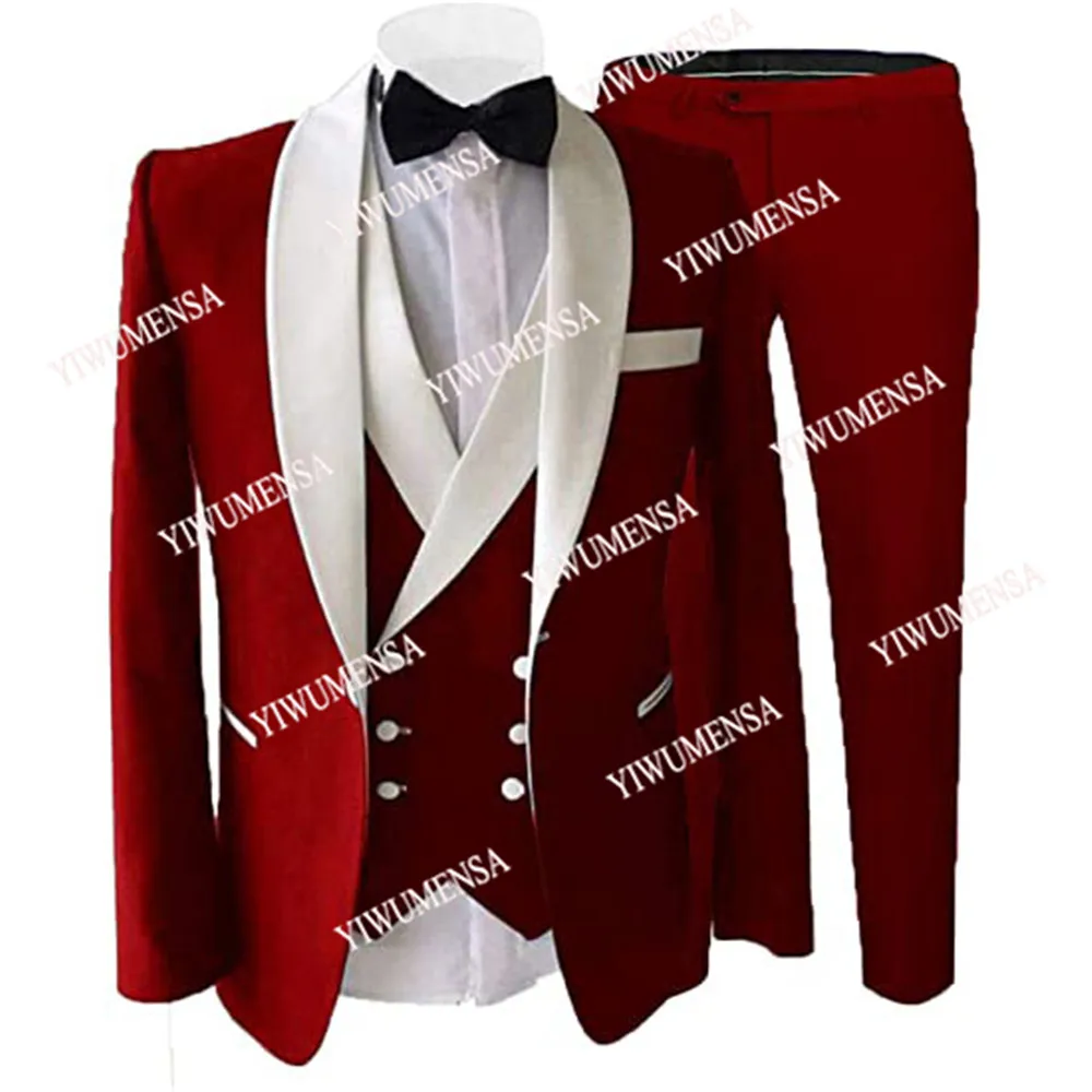 

3 шт., мужские свадебные смокинги для Grooms, мужские костюмы по индивидуальному заказу, приталенный белый пиджак с заостренным лацканом + жилет + брюки