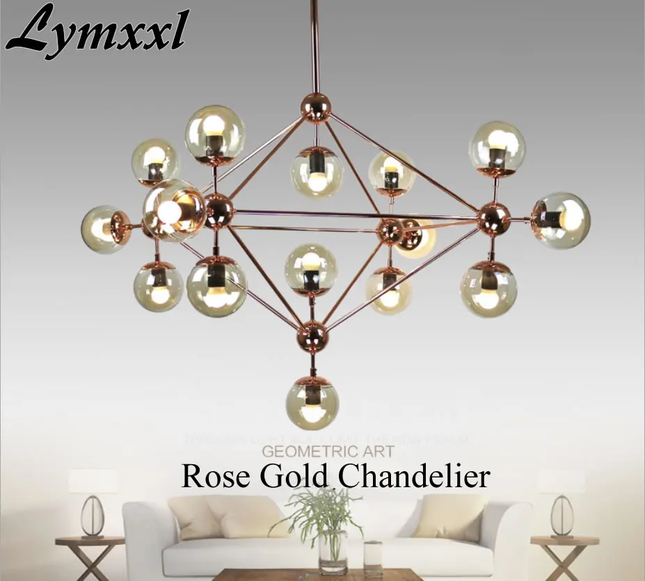 

Rose Gold Glass Chandeliers Droplight Nordic style MODO Chandelier 5/10/15/21-Heads Dining Room Pendant Lamp Industry Lighting