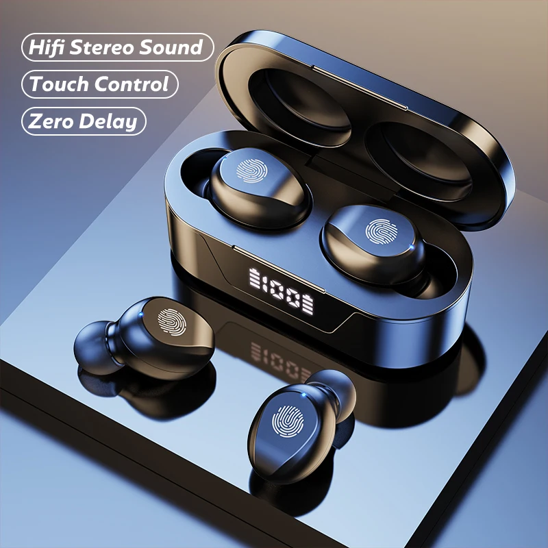 Wireless Headphones Touch Control Power Digit-Display Earphone Bluetooth Sport Waterproof With Mic wireless headphones