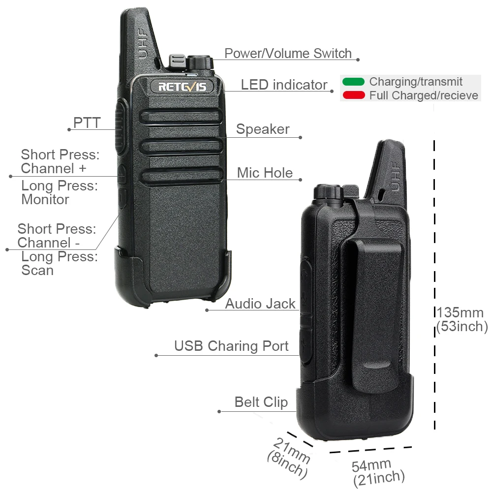 RETEVIS RT622 Walkie Talkie 2 pcs PMR446 PMR