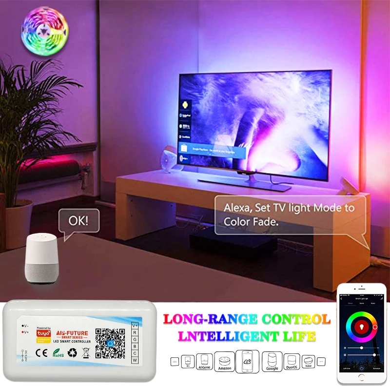 TUYA Smart life APP Wifi контроллер DC12V 5050 RGB + CCT Цветовая температура регулируемый