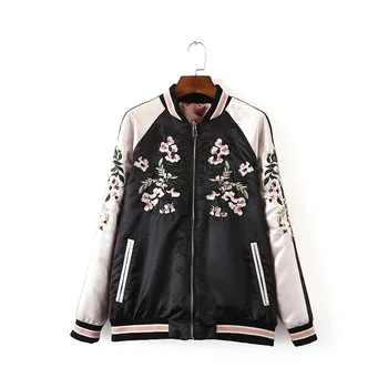 

New fashion women's wear plum flower embroidery pilots wear reversible jackets woman's coat