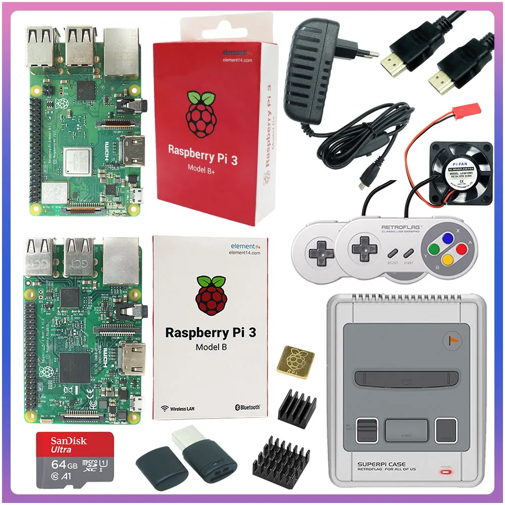 Raspberry Pi 3 Model B Plus или 3B игровой комплект + блок питания SD карта радиатор ретрофлаг