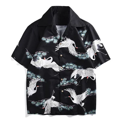 9 Blusas Топ рубашка с рисунком журавля короткий рукав отложной воротник Гавайский стиль блузки Men'sn винтажные рубашки летняя рубашка хип-хоп - Цвет: 9