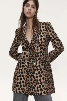 

2020 new Spring Summer European Animal Print female Long Suit jacket zaraing vadiming sheining Women jacket Suit Coat BGJ1247