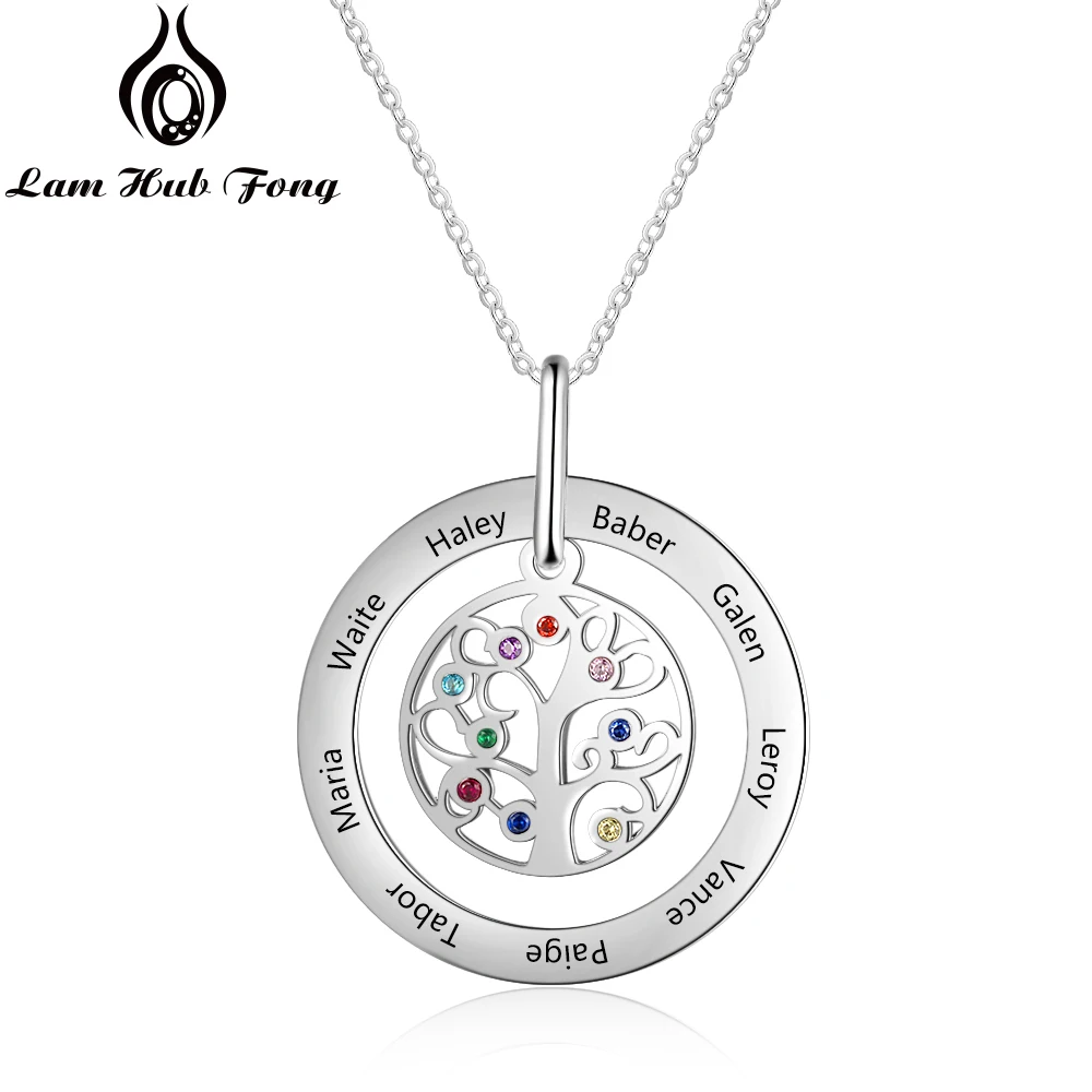 

Personalized Family Tree Pendant Necklace with 9 Birthstones Tree of Life Engraved Custom Name Necklace for Women (Lam Hub Fong)