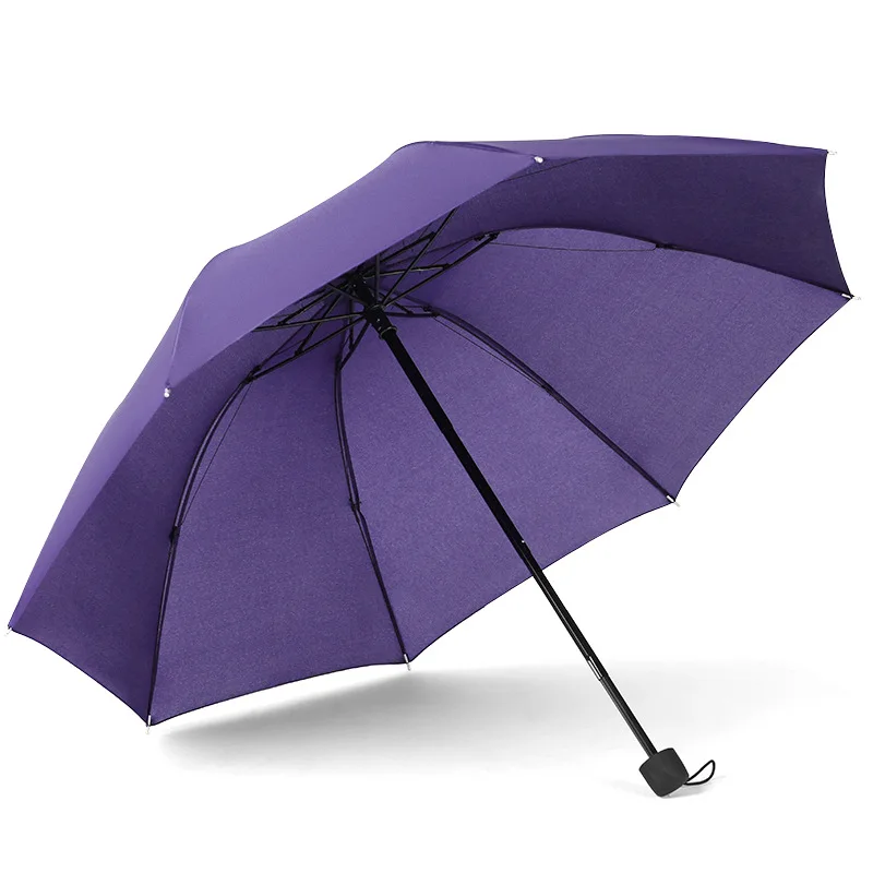 Ручной Одноцветный 3 складной зонт складной для мужчин и женщин бизнес обратная реклама не автоматический Солнечный И Зонт от дождя - Цвет: Фиолетовый