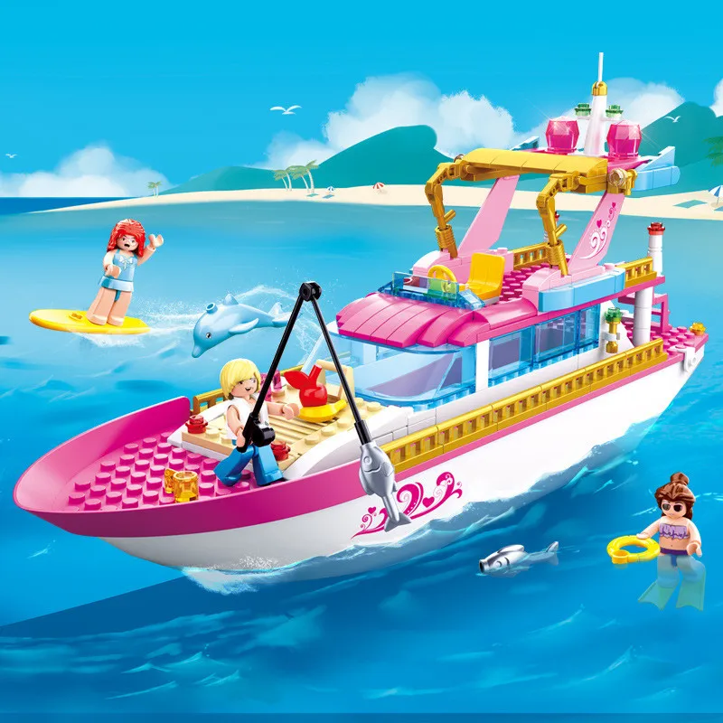 Billige Großen Garten Villa Juguetes Haus LegoINGLs Stadt Bausteine Sets Yacht Schiff Burg Freunde Kinder DIY Ziegel Spielzeug für Mädchen