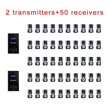 

Wireless audio voice transmission device ( 2 Transmitters + 50 Receivers + 1 charger box ) For Tour Guides and Tourists