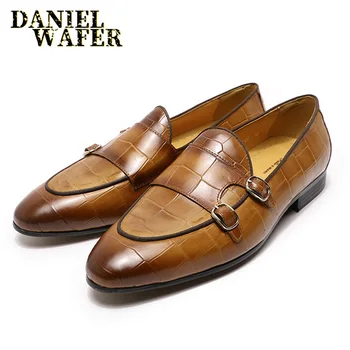 

FASHION MENS LOAFERS SHOES DRESS WEDDING OFFICE BUSINESS HIGH GRADE DOUBLE MONK STRAP SLIP ON BROWN BLACK CASUAL LEATHER SHOES